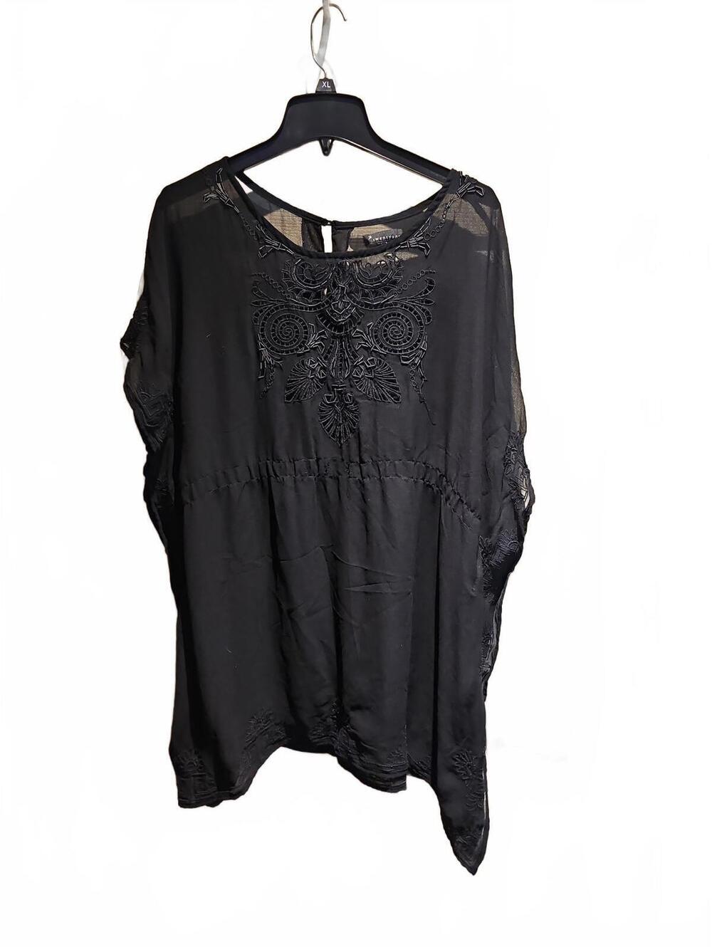 Twentyone Cover Up Womens Size L Black Pullover Tie Waist Round Neck Sheer